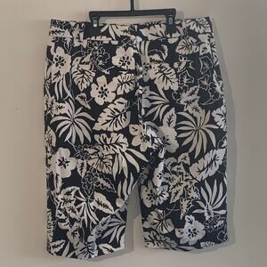 Lauren Ralph Lauren Active Black White Floral Bermuda Shorts Size 6 Stretch
